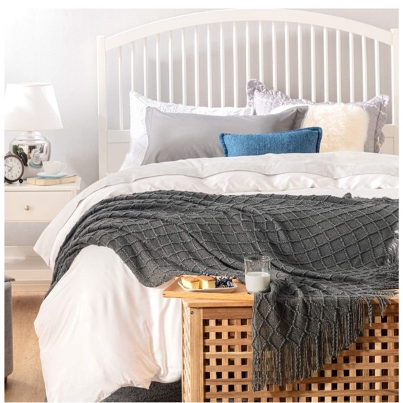 Light Purple Colorful Home/Dorm Tassel Knit Throw Cozy Fringe Patterned Blanket - Picture 12 of 16